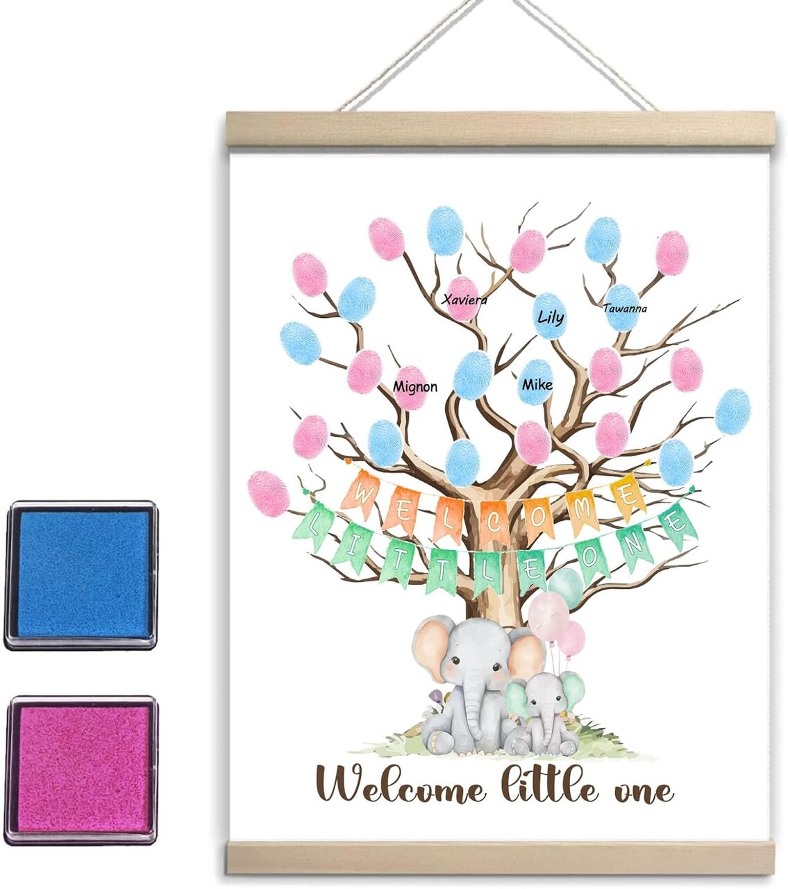 Gender Reveal Gifts Idea Party Fingerprint Decorations - Elephant Theme Canvas Decor - Woodland Baby Shower Guest Book (12x15in)